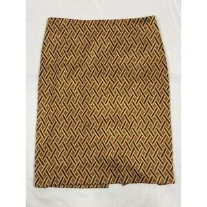 Vintage New York & Company Geometric Gold Black Zip Back Pencil Skirt Size 2 Y2K